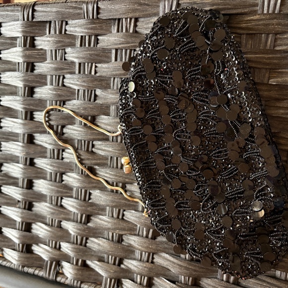 Black Beaded and Sequined Evening Bag - Picture 4 of 4